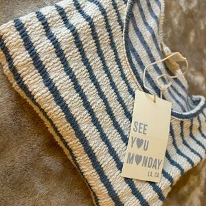 See You Monday Navy and Cream Striped dress